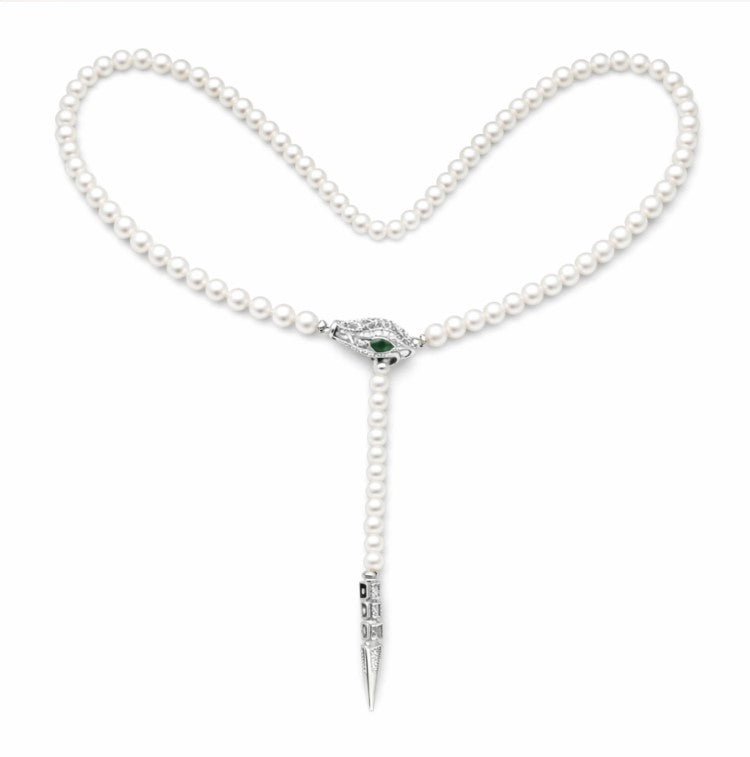Sterling Silver Serpent Round Pearl Necklace -50cm