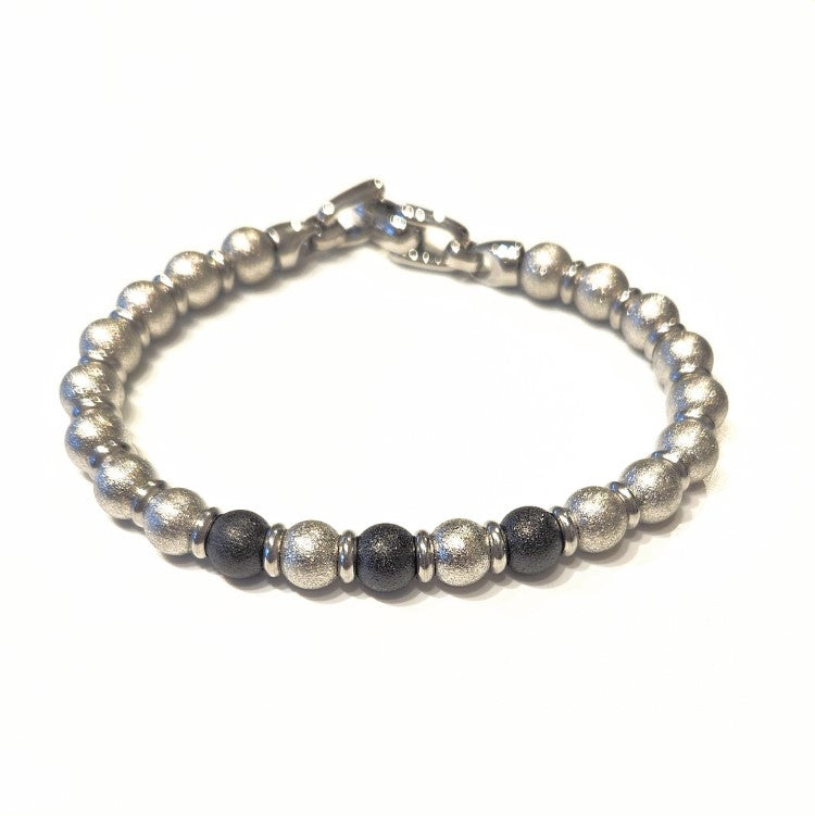 Stainless Steel Silver & Black Metal Bead Bracelet
