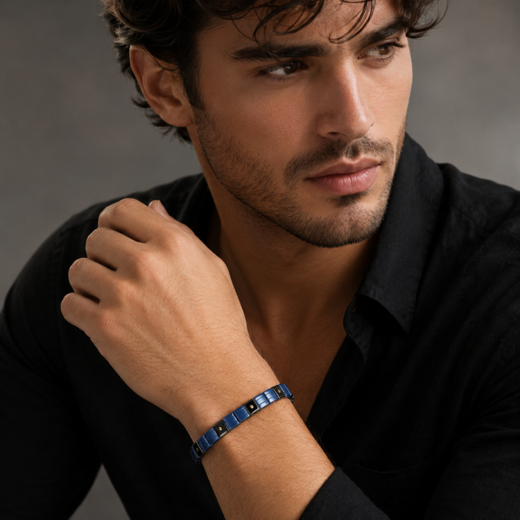 Stainless Steel Luxury Handmade Men's Blue Ceramic CZ Stone Bracelets