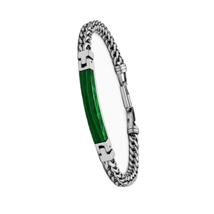 Stainless Steel Link Bracelet with Malachite inlay