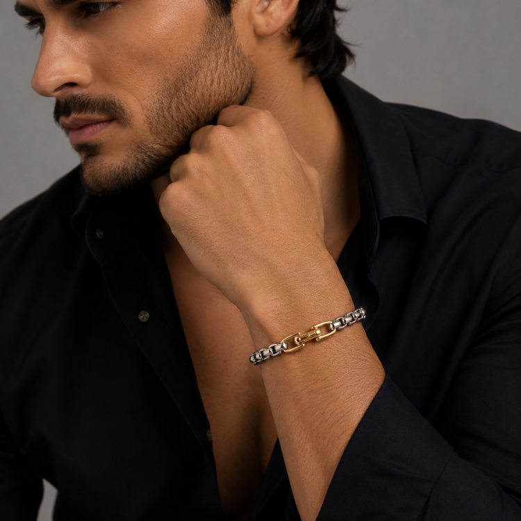 Stainless Steel Bracelet with Gold Lock Bracelet