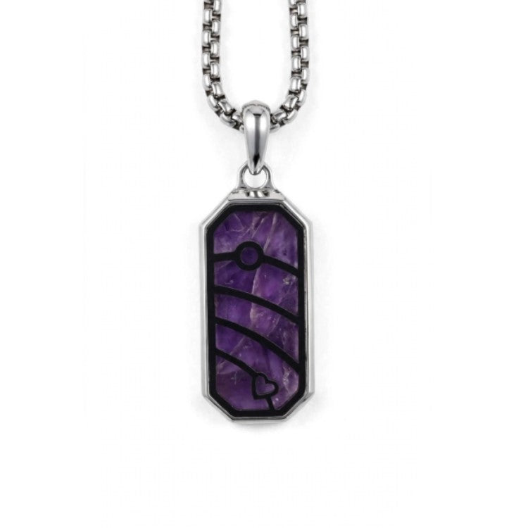Quantum Trace Amethyst Inlay Pendant Necklace Stainless Steel with Chain