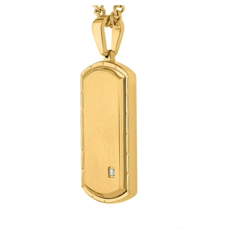 Silver or Gold Dog Tag Pendant with Single Zirconium