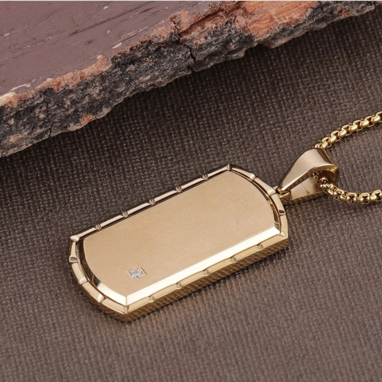 Silver or Gold Dog Tag Pendant with Single Zirconium