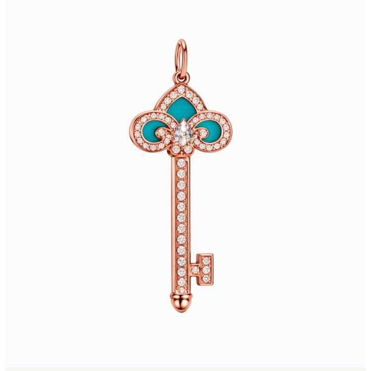 Sterling Silver Rose Gold Turquoise Key Pendant