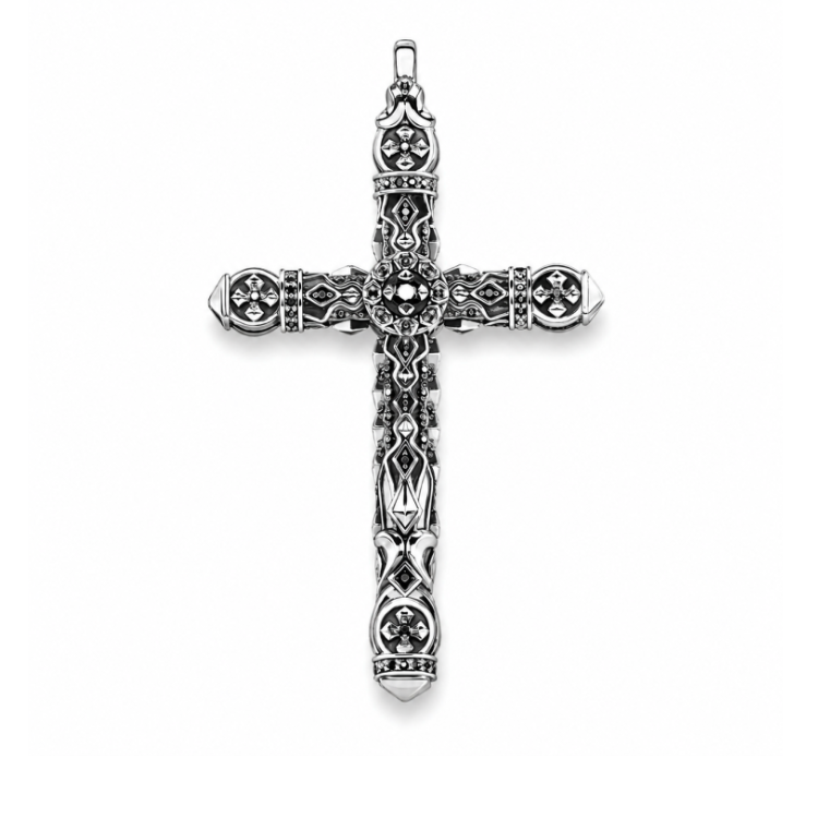 Corvin Silver Cross with Black Onyx Double Sided Pendant
