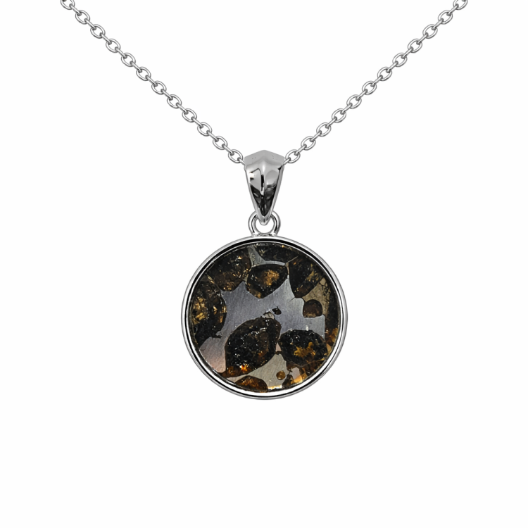 Pallasite Meteorite Sterling Silver Pendant (featuring olivine crystal inclusions)
