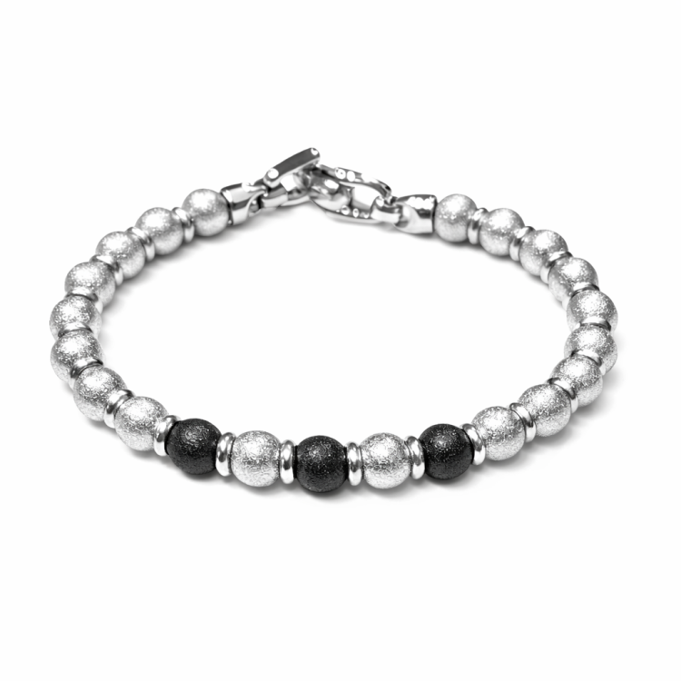 Stainless Steel Silver & Black Metal Bead Bracelet