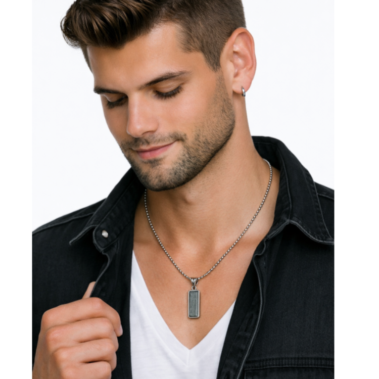Sterling Silver Gibeon Meteorite Bar Pendant