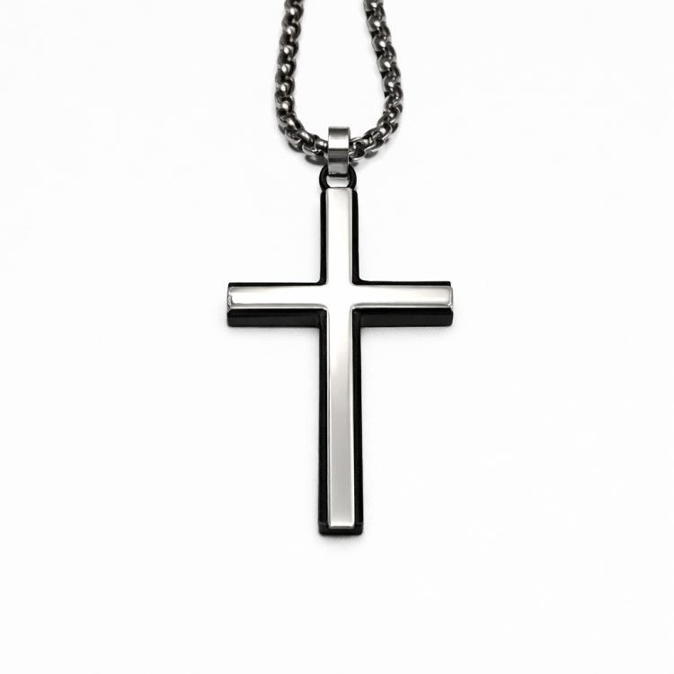 Ironvale Men's Stainless Steel & Polished Black IP-Plated Cross Necklace