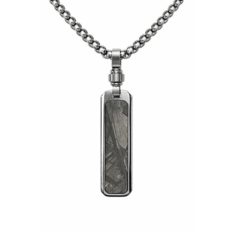 Stainless Steel Gibeon Meteorite Long Bar Pendant