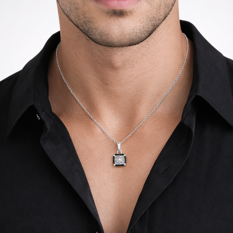 Lumen Seal Pendant Sterling Silver with Black C.Z