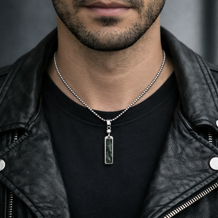 Stainless Steel Gibeon Meteorite Long Bar Pendant