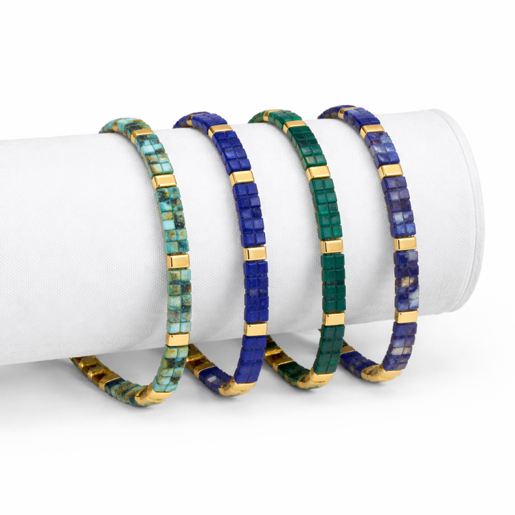 TwinAxis Faceted Stone Bracelet – Gold Stainless Steel Accents