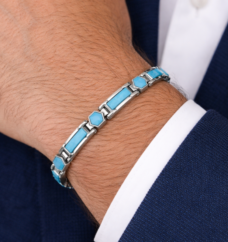 Stainless Steel Gemstone Link Bracelets – 7mm Width, Adjustable 19–22cm Length