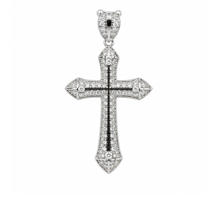Sterling Silver Cross with Cubic Zirconia and Baroque Pearls Necklace