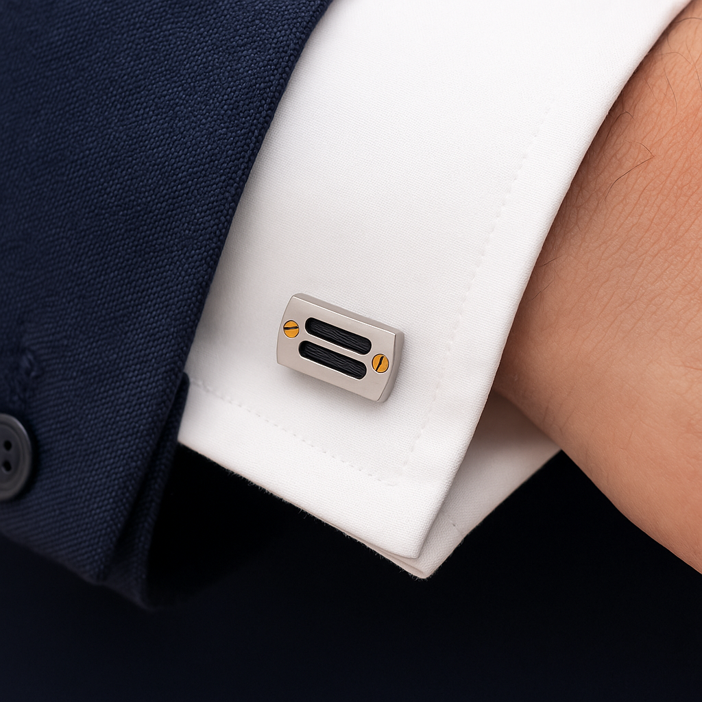 Brushed Stainless Steel & Ion-Plated Black Cable & Screws Cufflinks