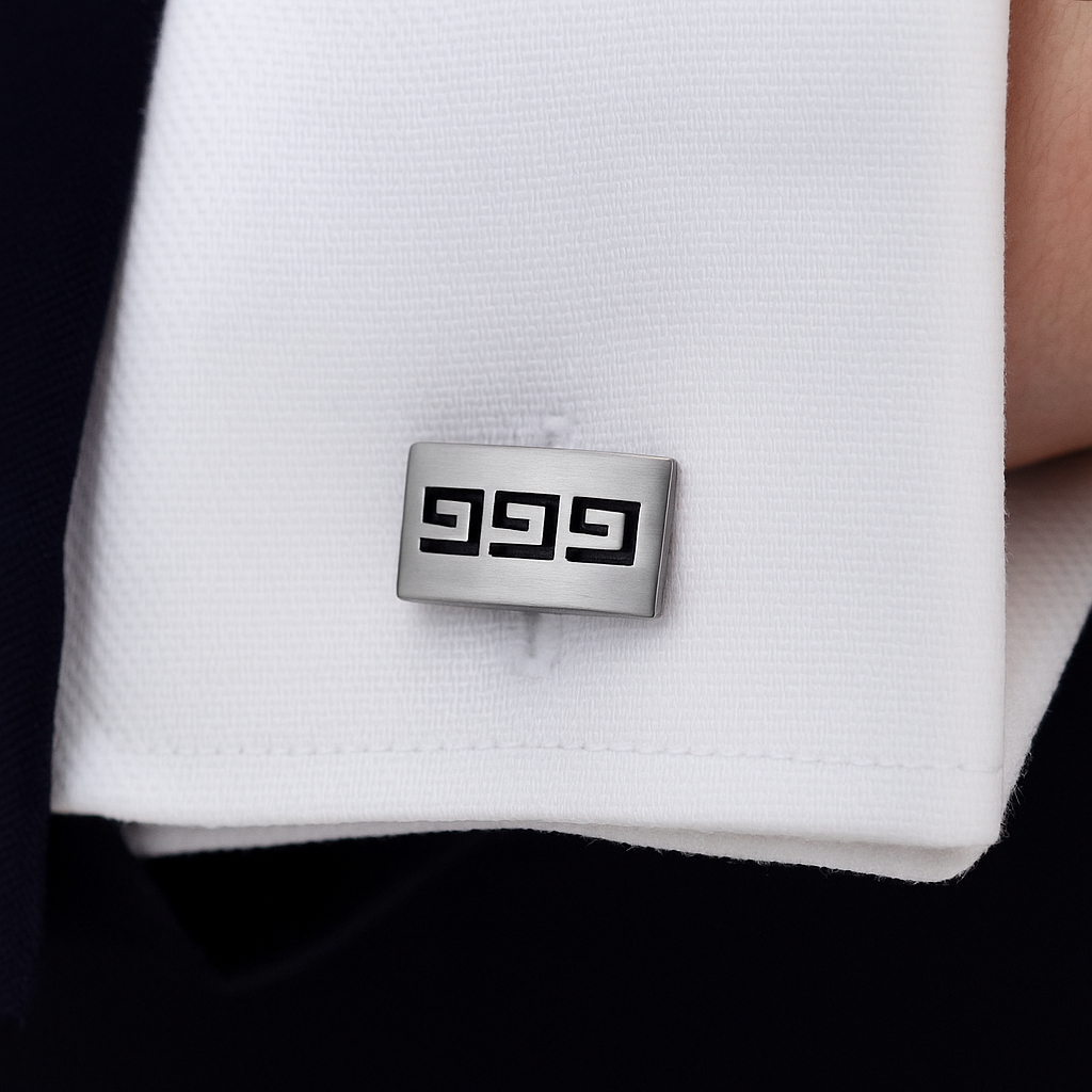 Brushed Rhodium-Plated Cufflinks with Cutout Greek Key Pattern