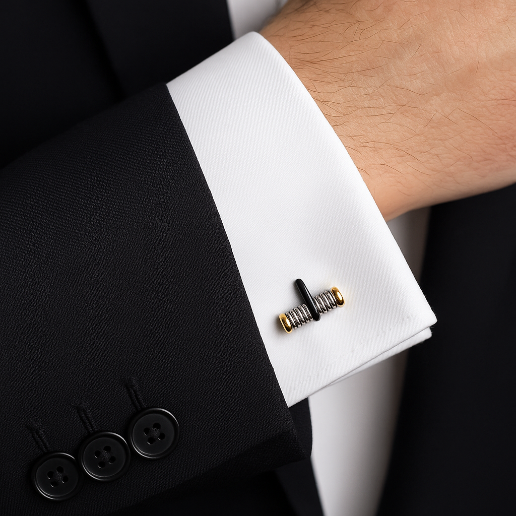 Stainless Steel IP-Plated Black & Gold Cylinder Cufflinks