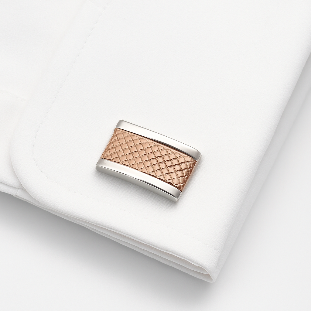 Stainless Steel & Rose Gold IP-Plated Dome Cufflinks