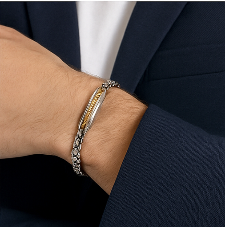 Stainless Steel ID Bracelet with Gold Twisted Wire Insert Bracelet