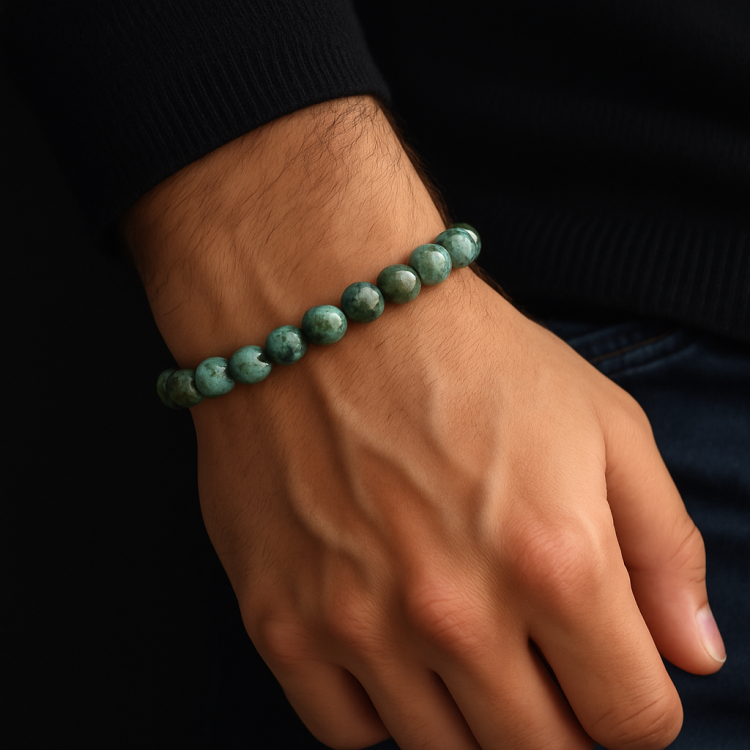 African Turquoise Beaded Bracelet on Wrist, Handcrafted in Melbourne