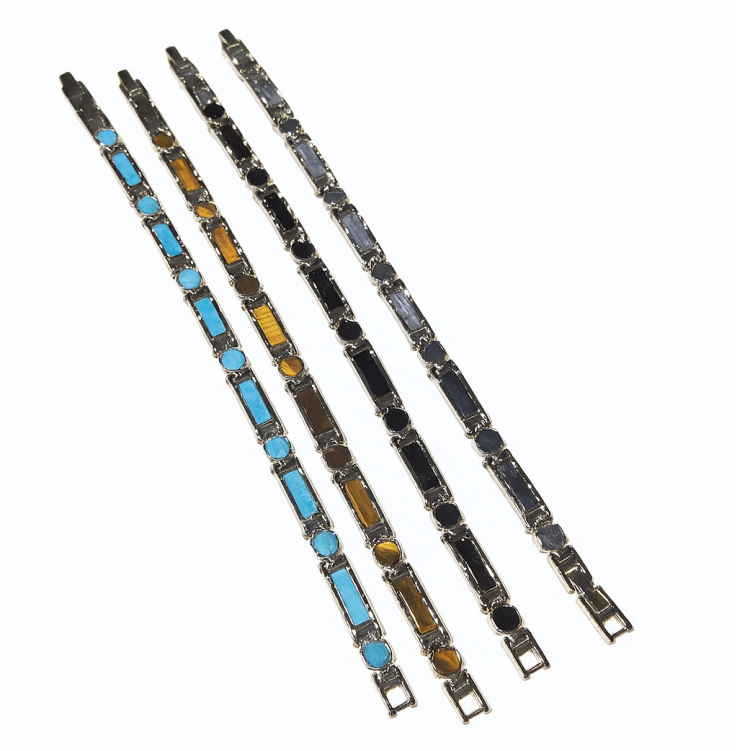 Stainless Steel Gemstone Link Bracelets – 7mm Width, Adjustable 19–22cm Length