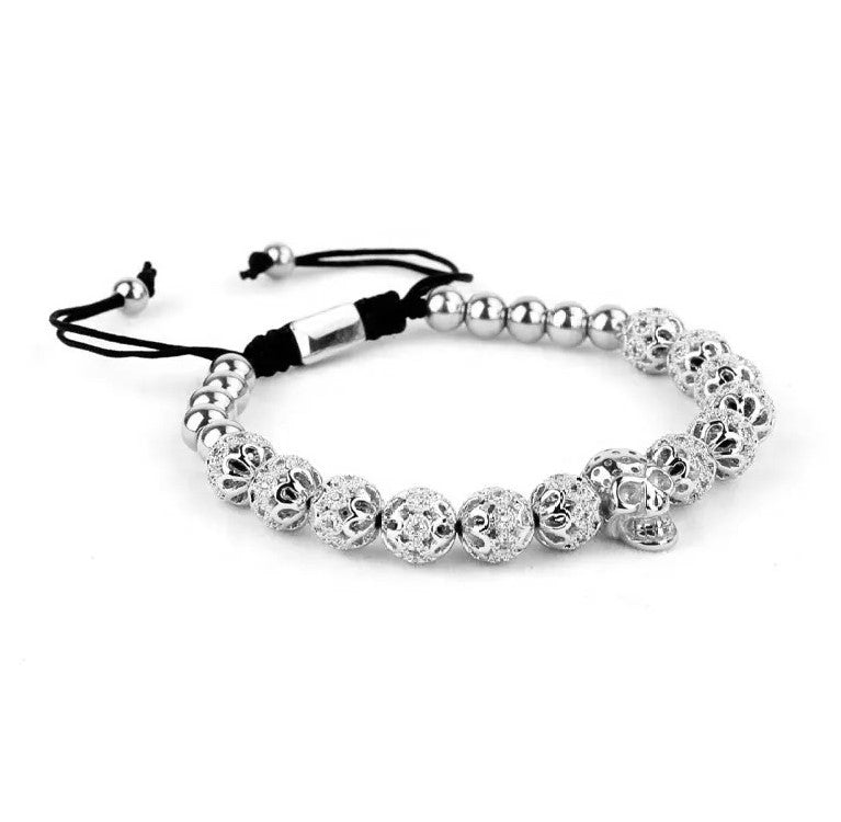 Men’s Stainless Steel Skull Macrame Cuff Bracelet – Adjustable