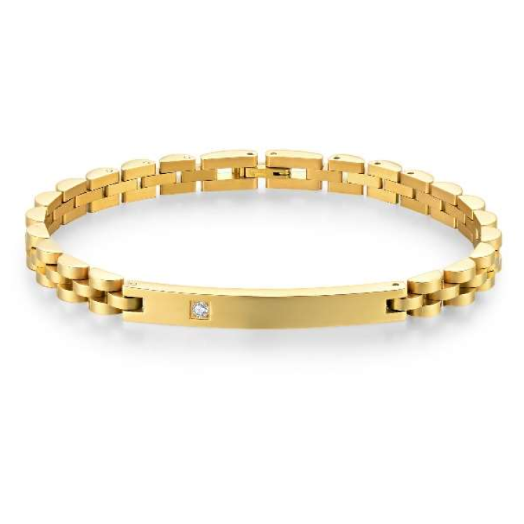 Stainless Steel Luxury Brick Handmade Men's ID CZ Stone Bracelets