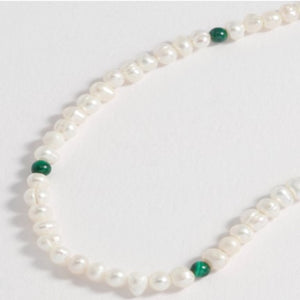  Men’s Pearl and Green Tiger Eye Gemstone Necklace