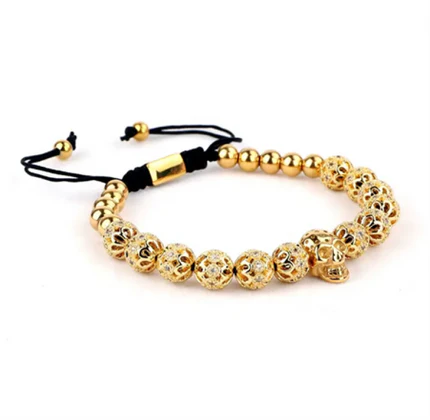 Men’s Stainless Steel Skull Macrame Cuff Bracelet – Adjustable