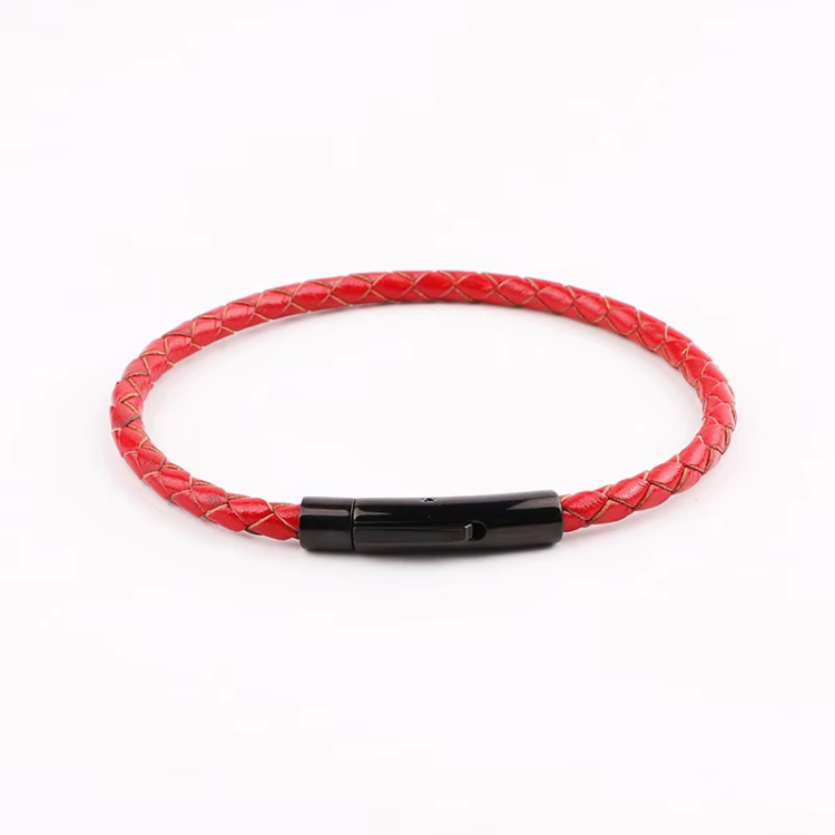 Stainless Steel Genuine 4mm Leather Bracelet