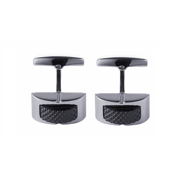 Stainless Steel Ion-Plated Black Patterned Curved Dome Cufflinks