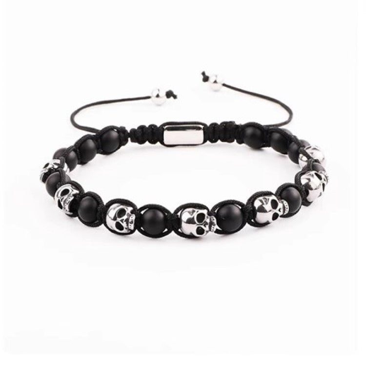 Stainless Steel Adjustable Skull Macrame Bracelet