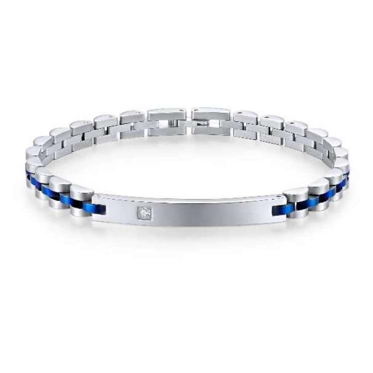 Stainless Steel Luxury Brick Handmade Men's ID CZ Stone Bracelets