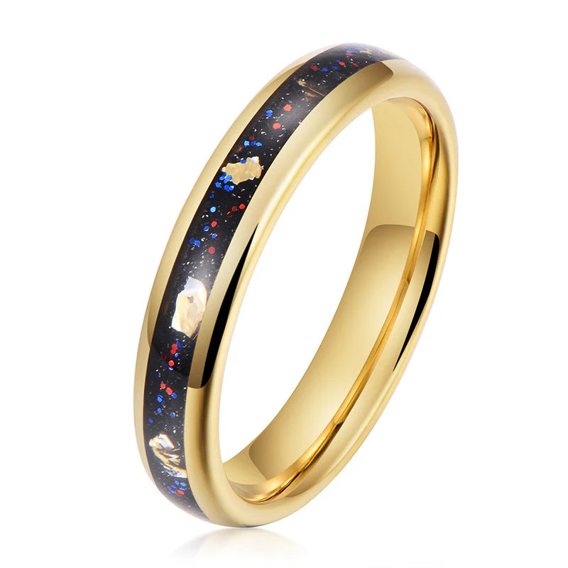 Exquisite Tungsten Carbide Ring with Gold Leaf Meteorite Inlay