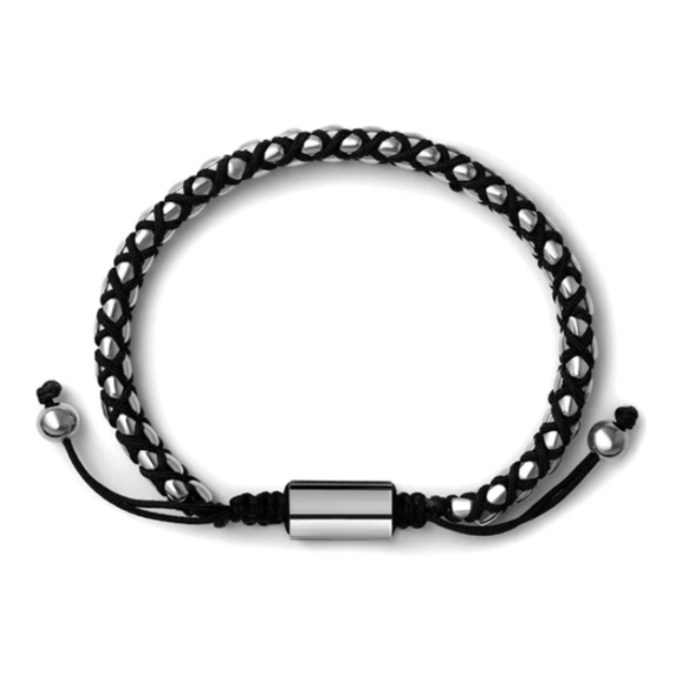 Crimson Weave SteelLink Bracelet with Braided Black Cord