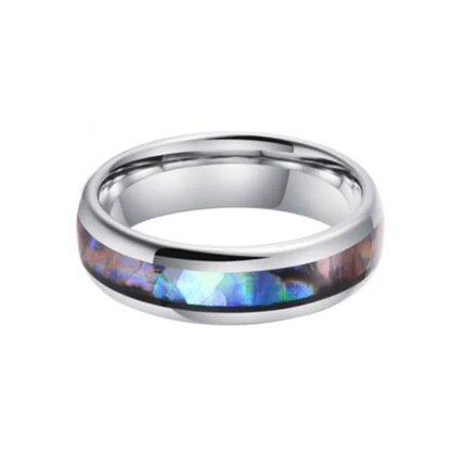 Silver Tungsten Carbide Ring with Abalone Shell Inlay