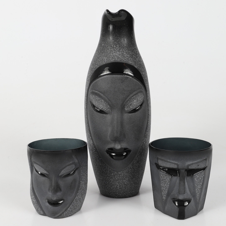 Electra Vase Stunning Mouth Blown and Sandblasted Vase in Black Crystal.