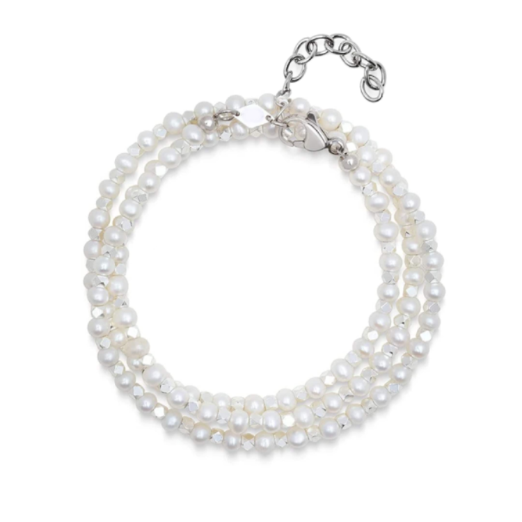 The Melbourne Collection - Men's Silver Wrap-Around Bracelet with Pearls