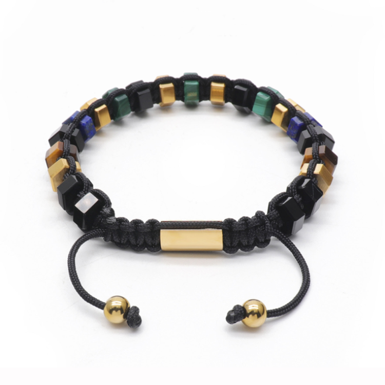 HexaLuxe Men’s Bracelet – Multi-Coloured Tiger Eye & Gold-Tone Hexagon Beads