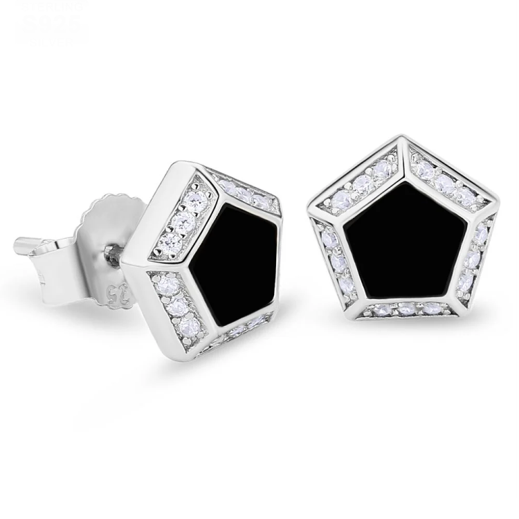 Men’s 8mm Pentagon CZ Stud Earrings – Sharp Geometry with Subtle Sparkle