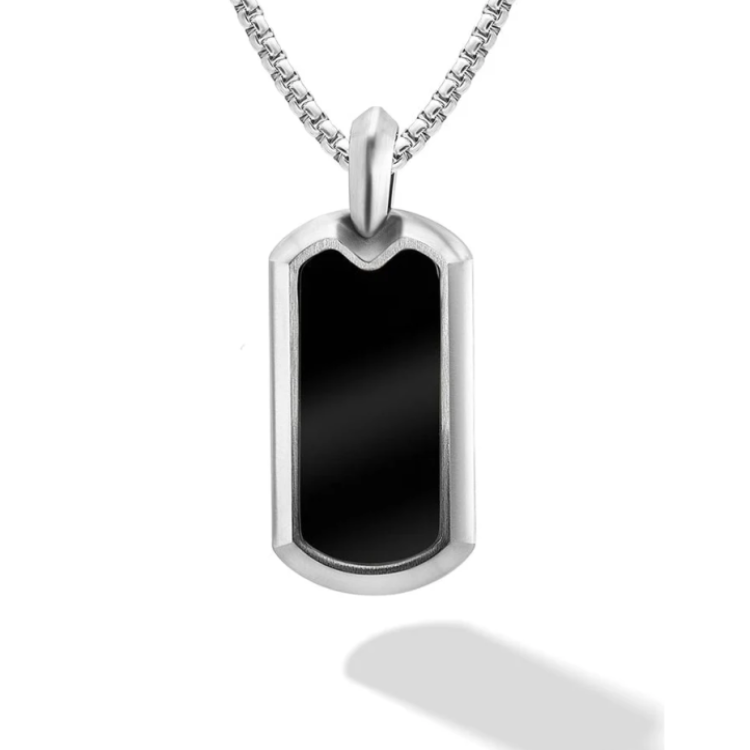 Black Onyx Dog Tag Pendant – Stainless Steel & Natural Onyx