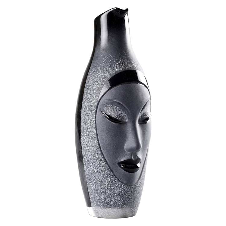 Electra Vase Stunning Mouth Blown and Sandblasted Vase in Black Crystal.
