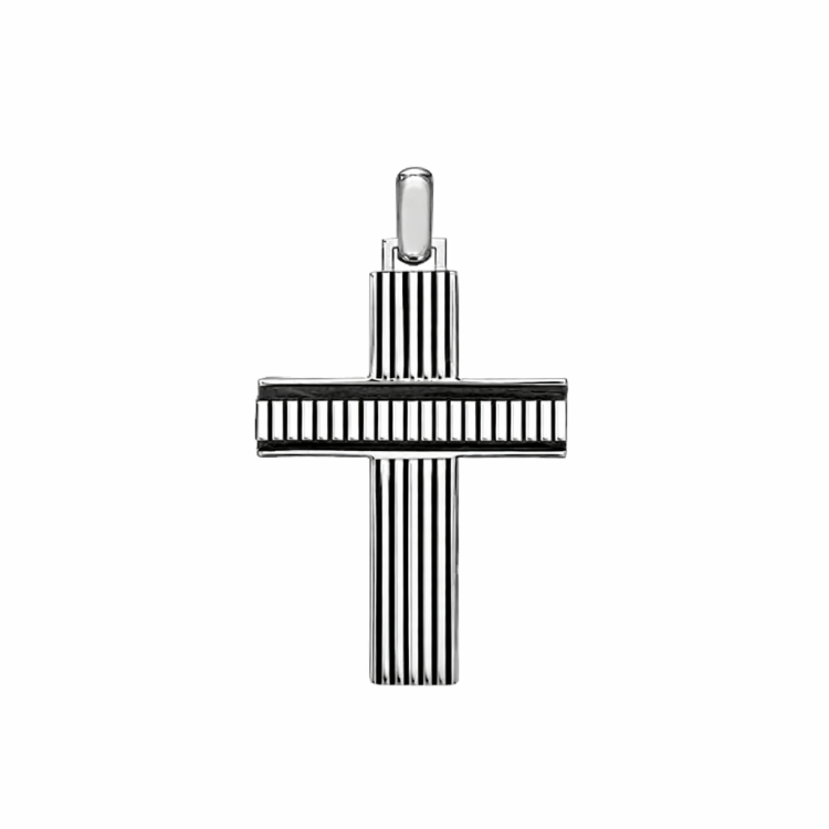 Hoxton London Men's 925 Sterling Silver Bold Leather Ribbed Cross