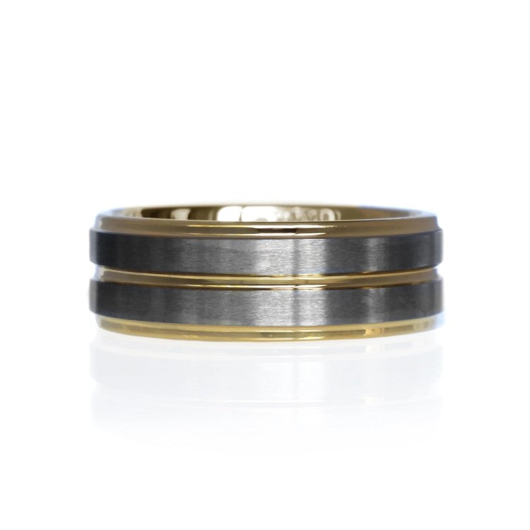 Tungsten Carbide & Yellow Gold Satin Finish Top with polish gold edges ring
