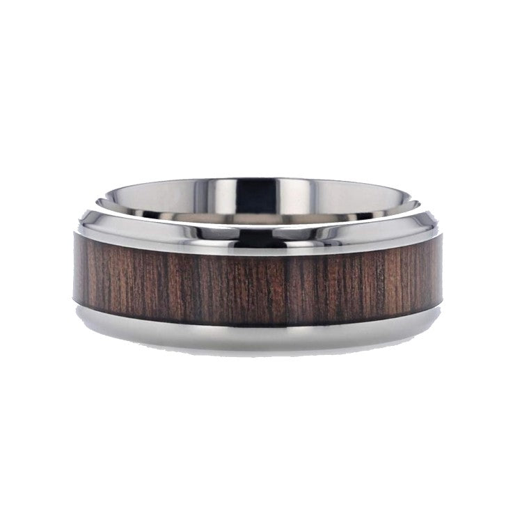 Silver Tungsten Carbide Ring with Walnut Wood Inlay – 8mm