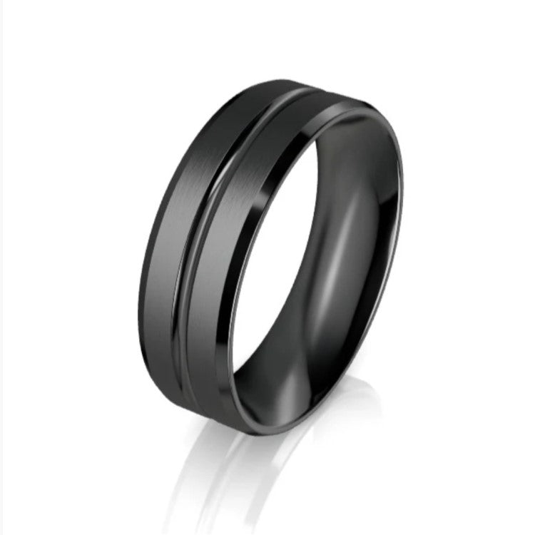 Black Zirconium Patterned Men's Ring