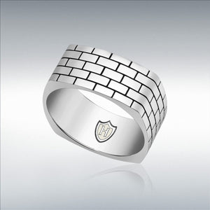 Hoxton Sterling Silver Brick Patterned Square Ring with unique brick-style texture and polished finish.