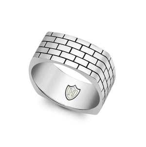 Hoxton Sterling Silver Brick Patterned Square Ring with distinctive textured design.